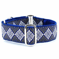 Thumbnail for Small Satin Lined Martingale Collar - Leaf Tile Navy