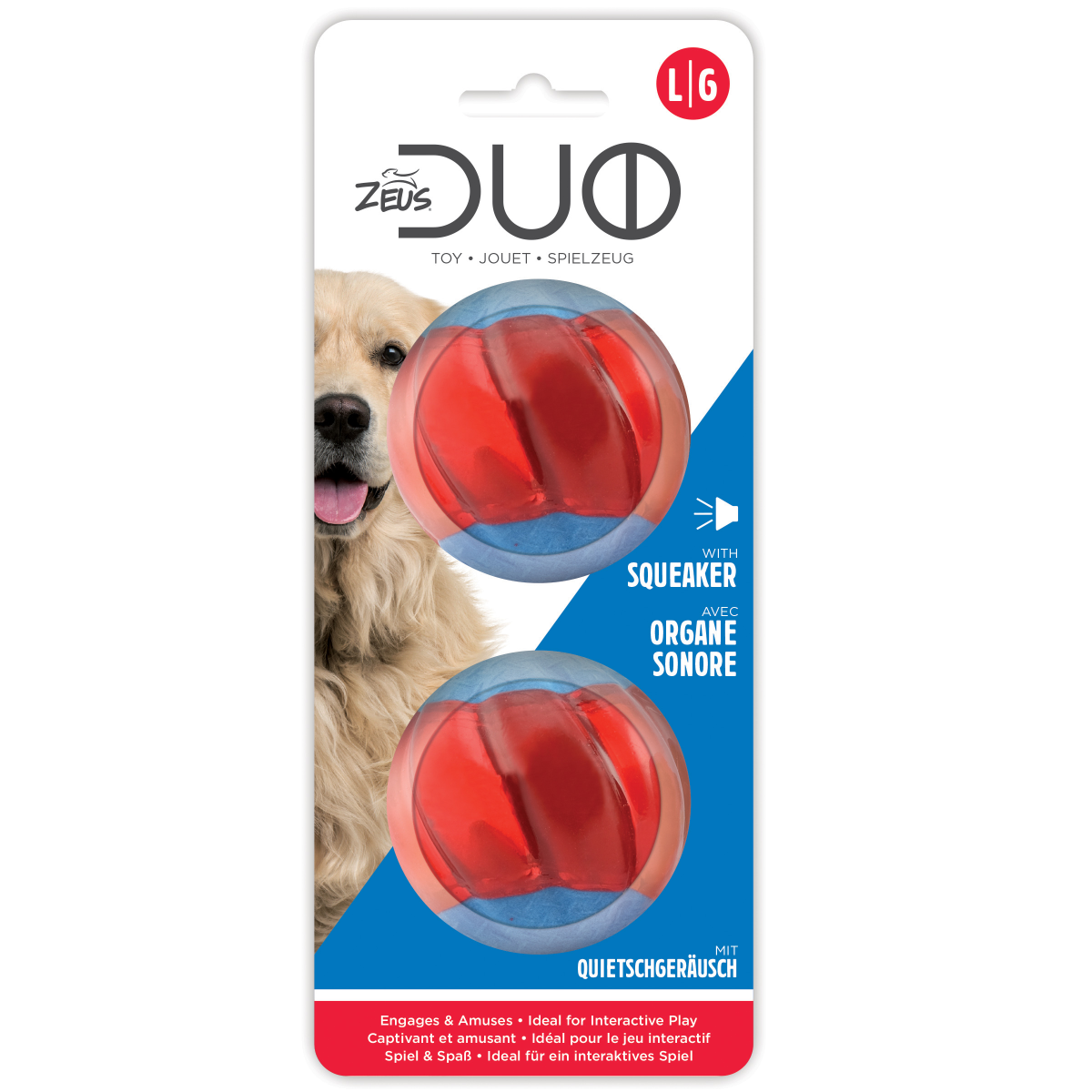 Zeus Duo Ball, 6.3cm with Squeaker, 2pk