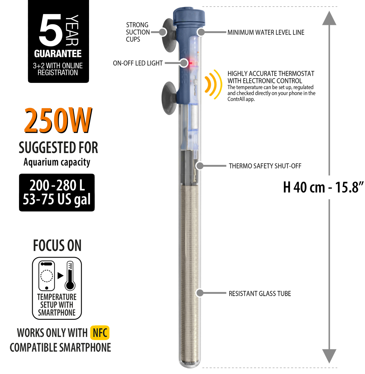 SCUBA CONTACTLESS SUBMERSIBLE HEATER 250W