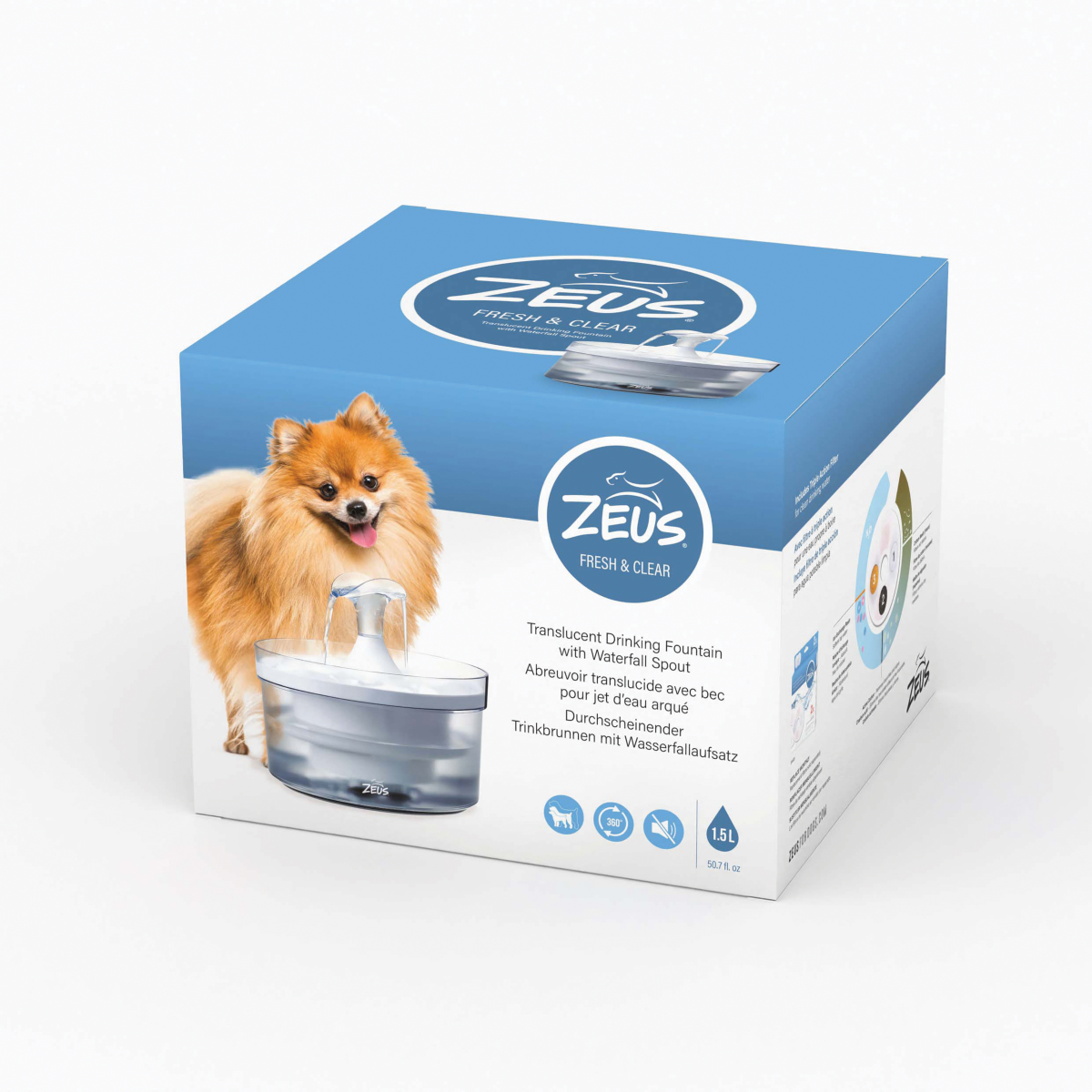 Zeus Fresh & Clear Fountain with Waterfall Spout 1.5L