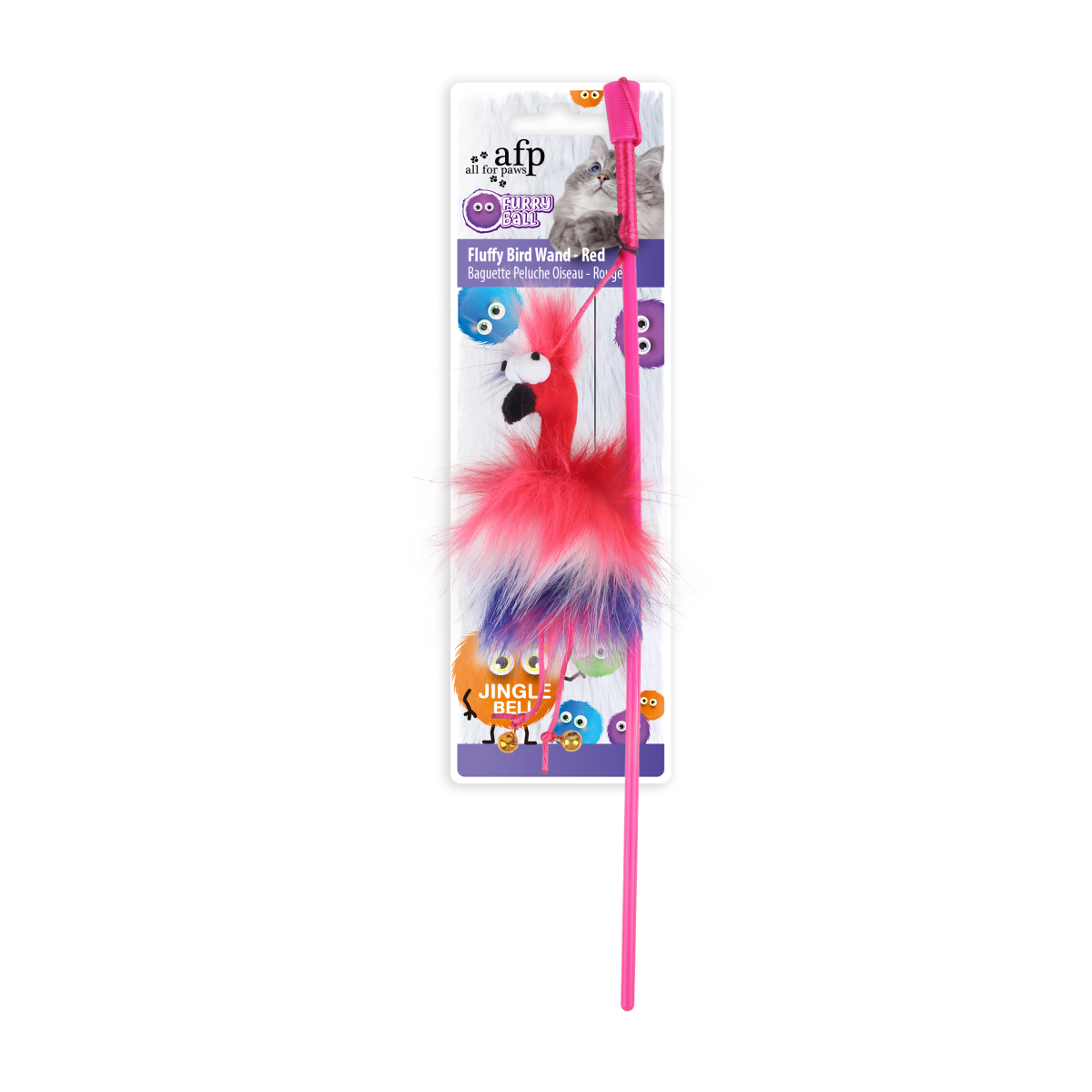 Furry Ball - Fluffy Bird Wand - Red