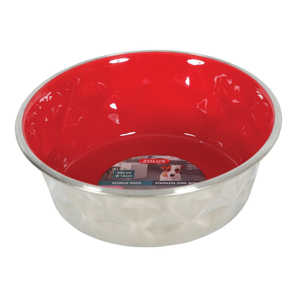 Diamonds Stainless Non-Slip Dog Bowls - Red 550ml