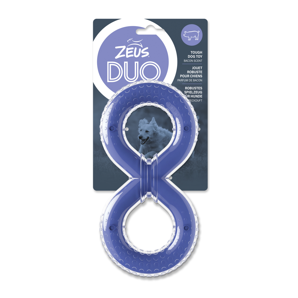 Zeus Duo Figure-8 Tug, 20cm, Purple,Bacon Scent