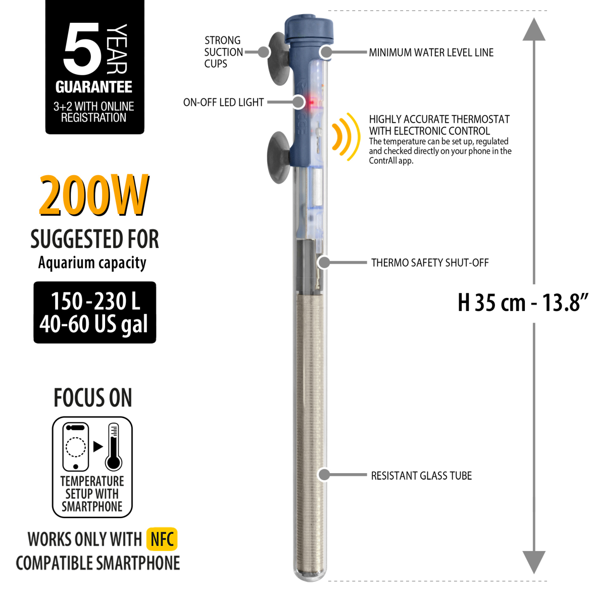 SCUBA CONTACTLESS SUBMERSIBLE HEATER 200W