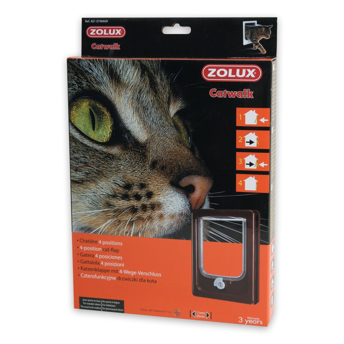 Cat-flap for Wooden Door - 4 Position Brown