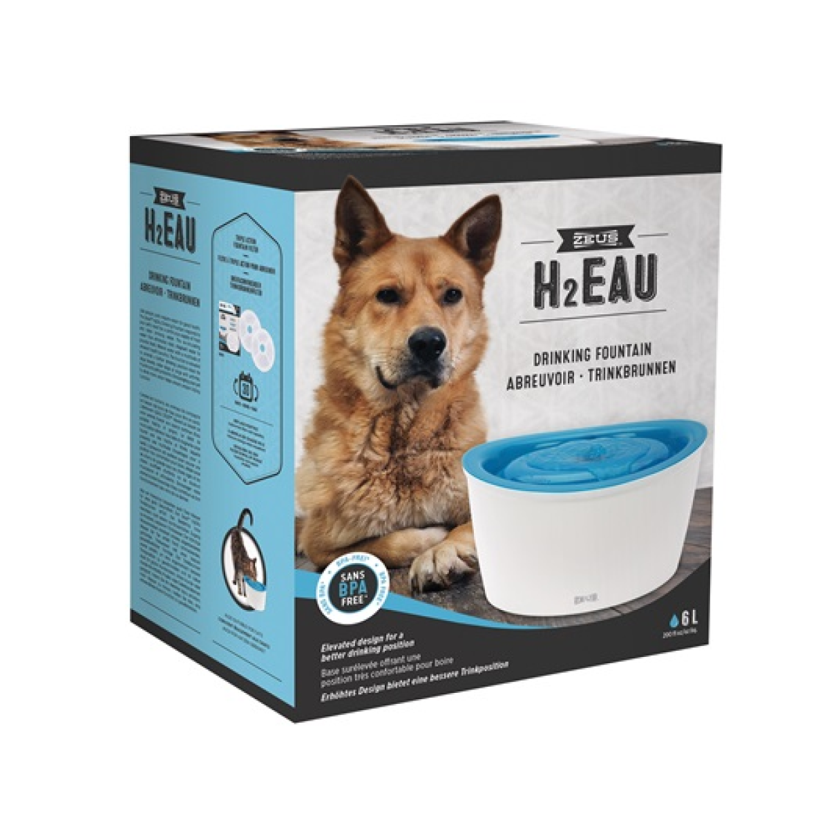 Zeus H2EAU Dog Drinking Fountain Blue Top - 6 L