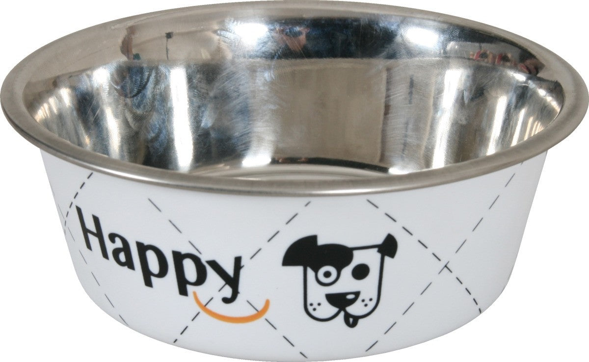 HAPPY STAINLESS STEEL DOG BOWLS - WHITE 2.65L