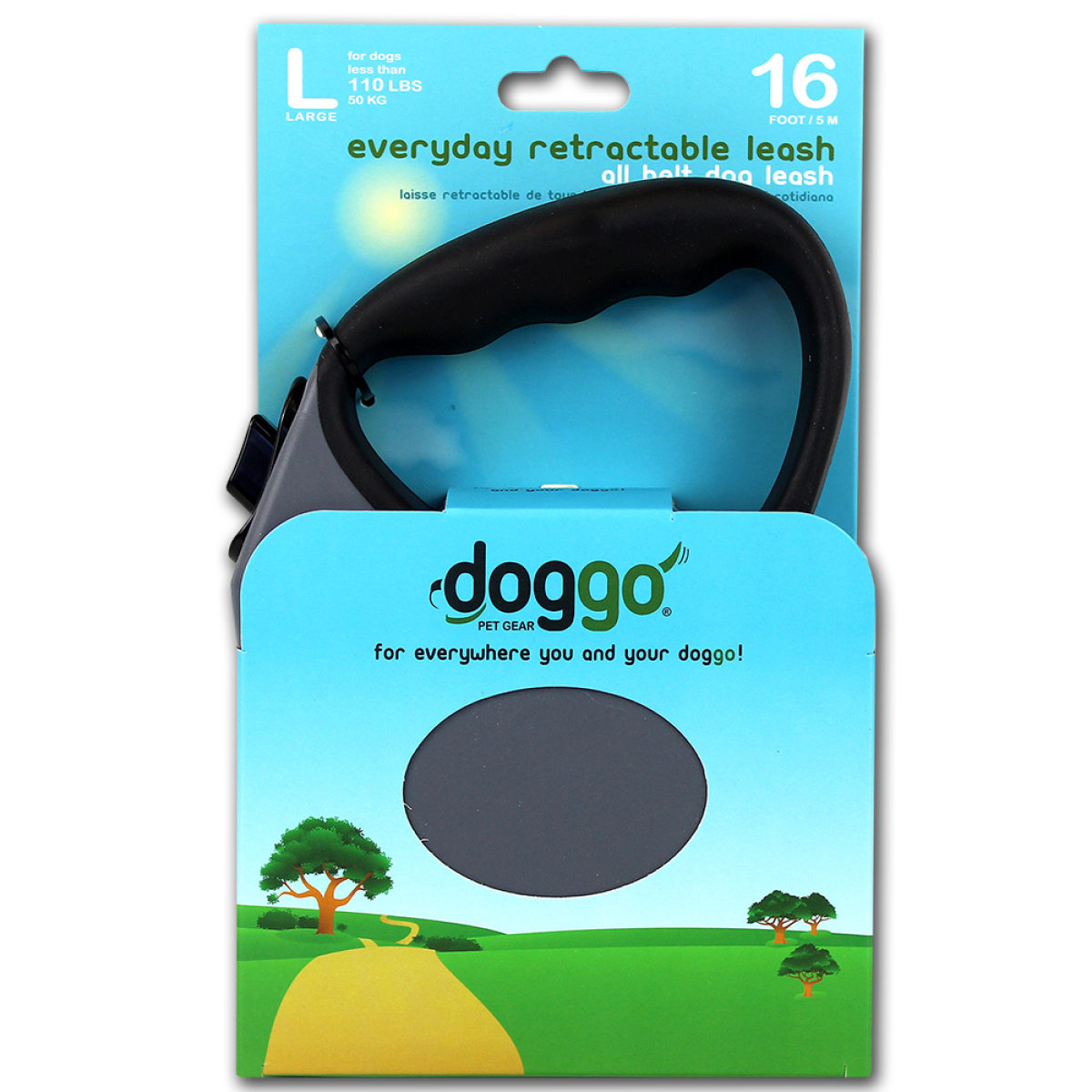 Doggo everyday retractable leash 5m, L, grey