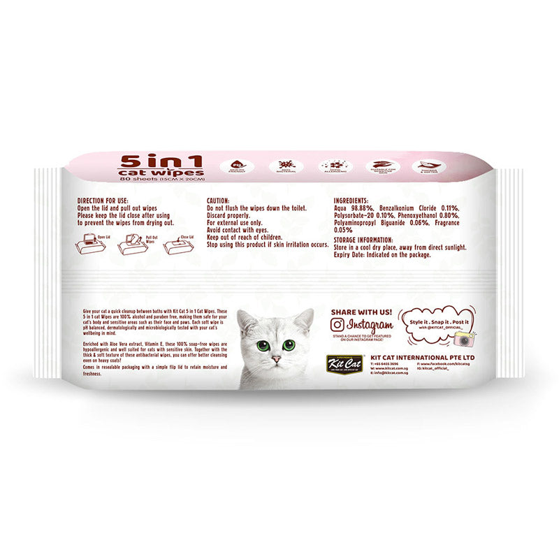 Kit Cat 5-in-1 Cat Wipes Unscented