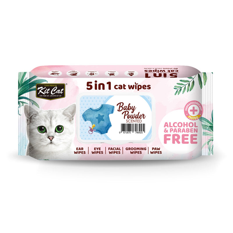 Kit Cat 5-in-1 Cat Wipes BABY POWDER Scented