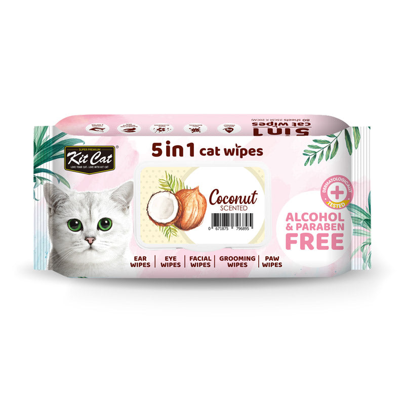 Kit Cat 5-in-1 Cat Wipes COCONUT Scented