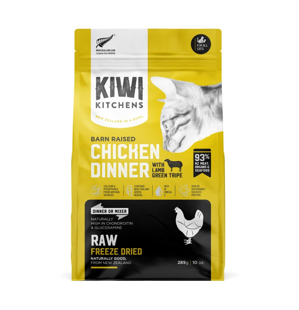 Kiwi Kitchens Raw Freeze Dried Barn Raised Chicken Dinner with Lamb Green Tripe Dry Cat Food - 285g