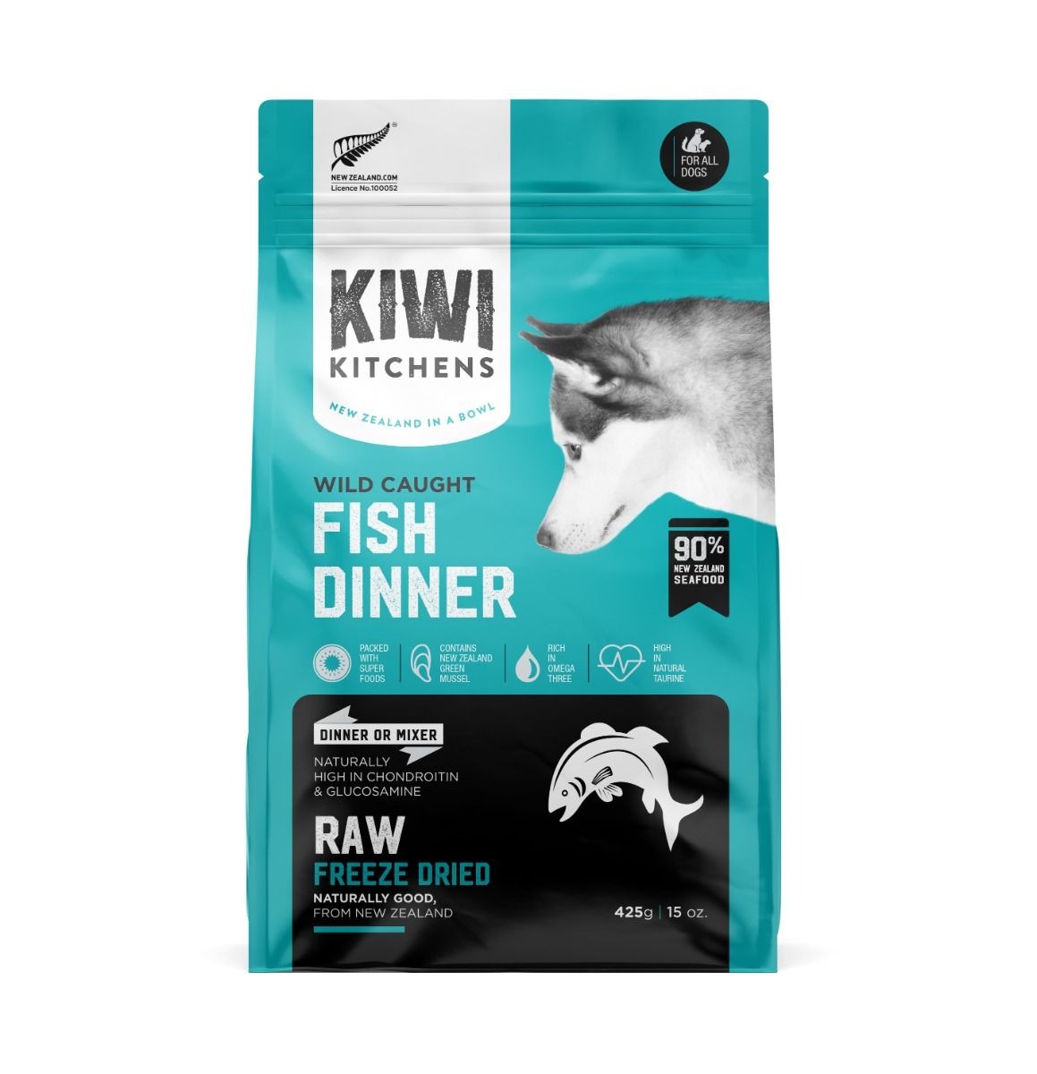 Kiwi Kitchens Raw Freeze Dried Wild Caught Fish Dinner Dry Dog Food - 425g