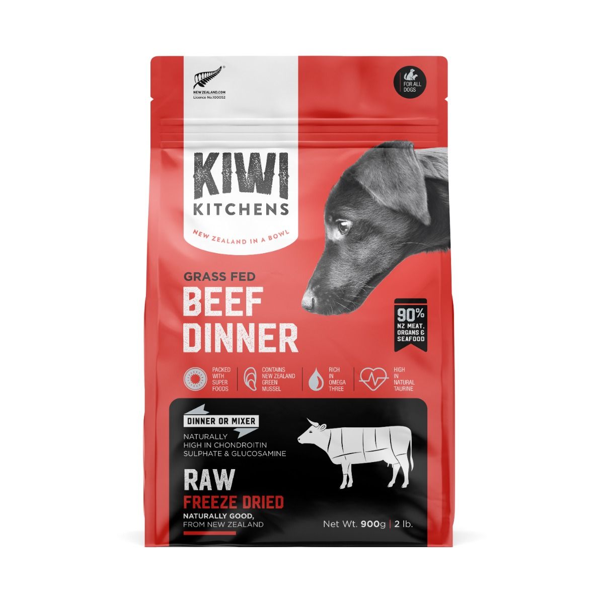 Kiwi Kitchens Raw Freeze Dried Grass Fed Beef Dinner Dry Dog Food - 900g