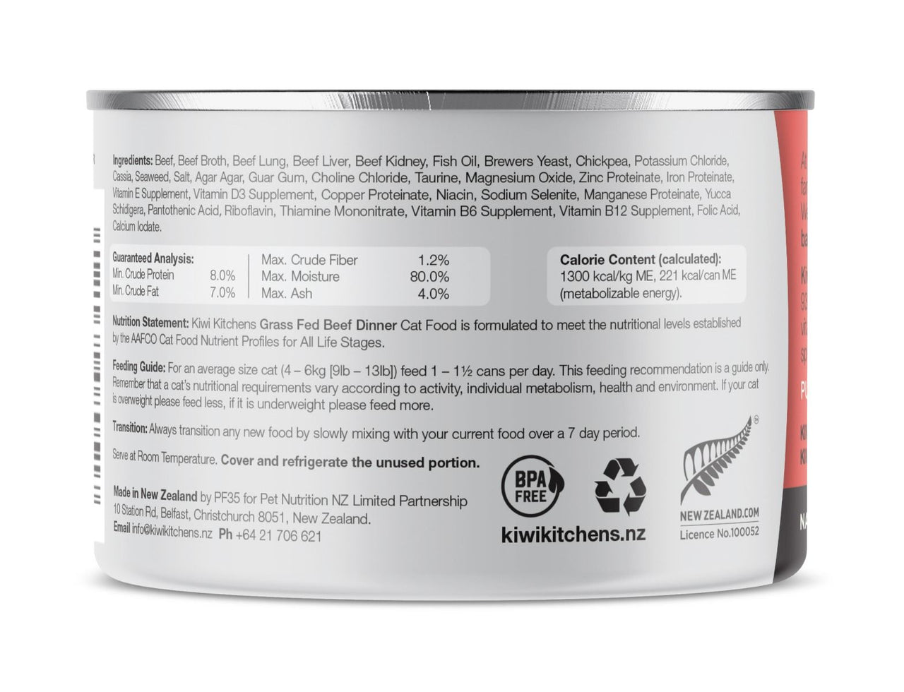 Kiwi Kitchens Grass Fed Beef Dinner Canned Wet Cat Food - 85g