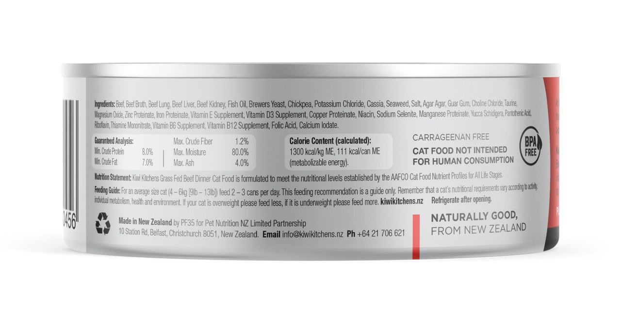 Kiwi Kitchens Grass Fed Beef Dinner Canned Wet Cat Food - 170g