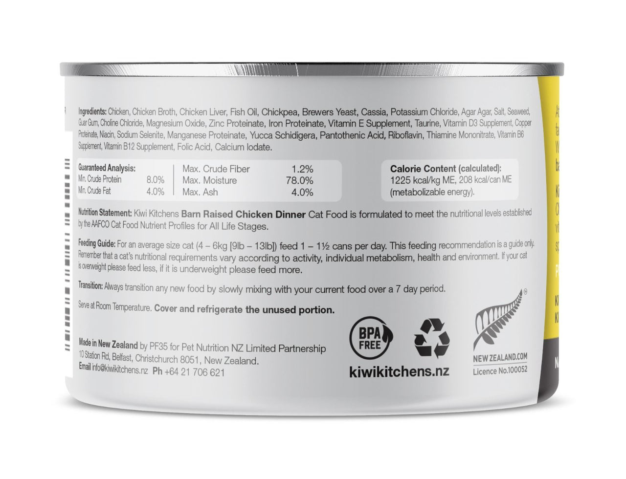 Kiwi Kitchens Barn Raised Chicken Dinner Canned Wet Cat Food - 85g