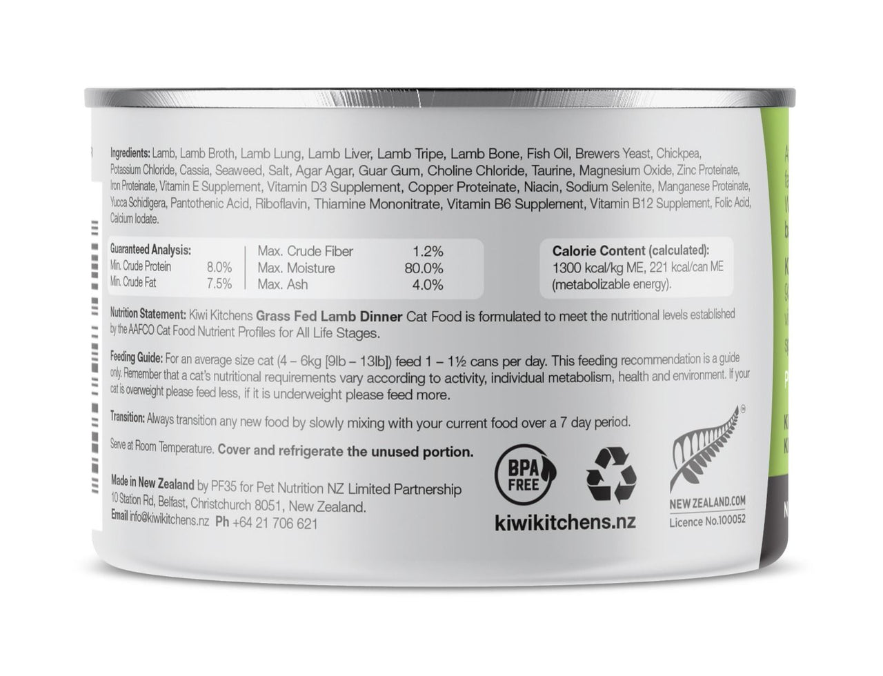 Kiwi Kitchens Grass Fed Lamb Dinner Canned Wet Cat Food - 170g