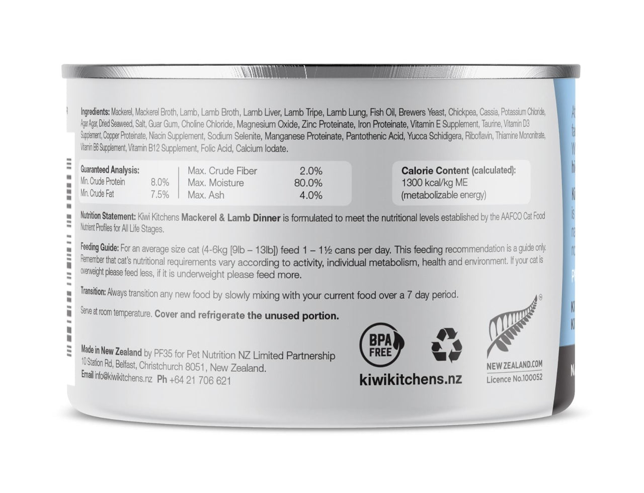 Kiwi Kitchens Mackerel & Lamb Dinner Canned Wet Cat Food - 85g