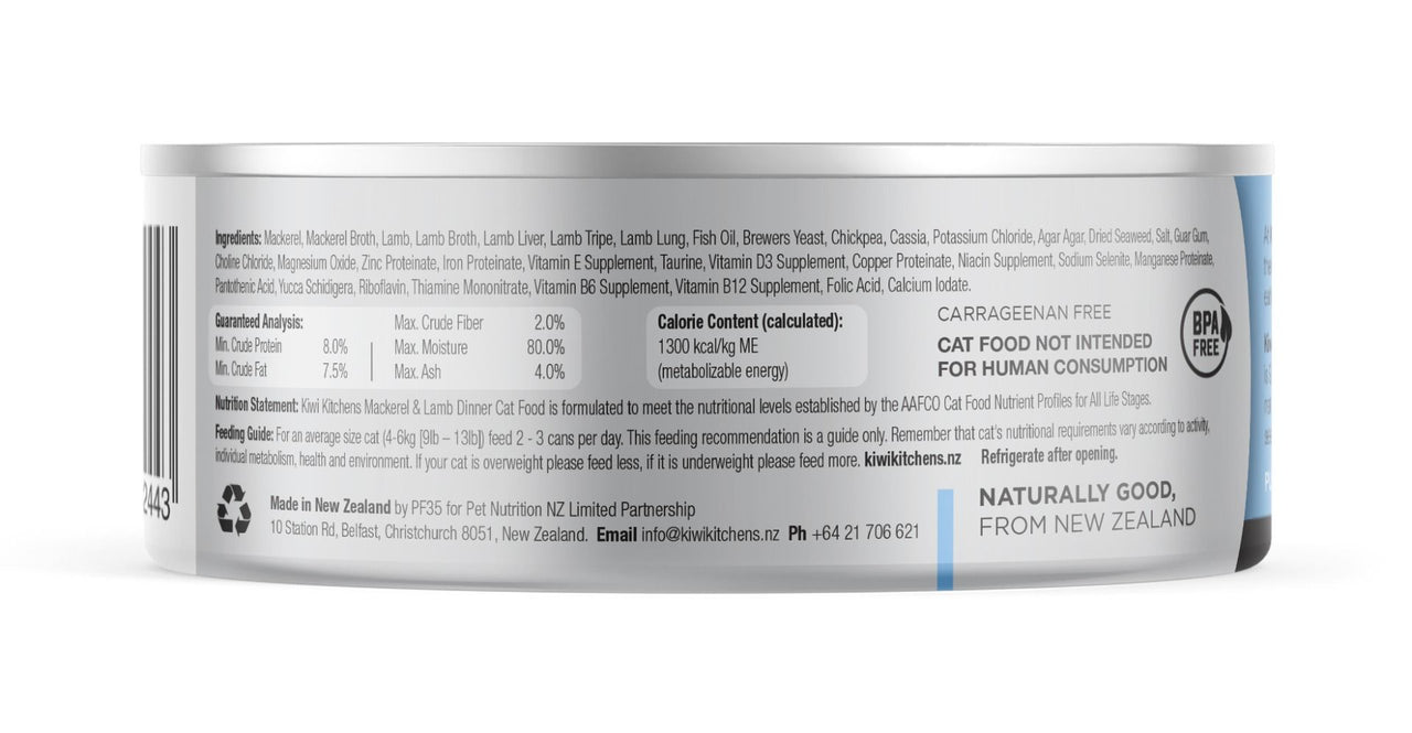 Kiwi Kitchens Mackerel & Lamb Dinner Canned Wet Cat Food - 170g