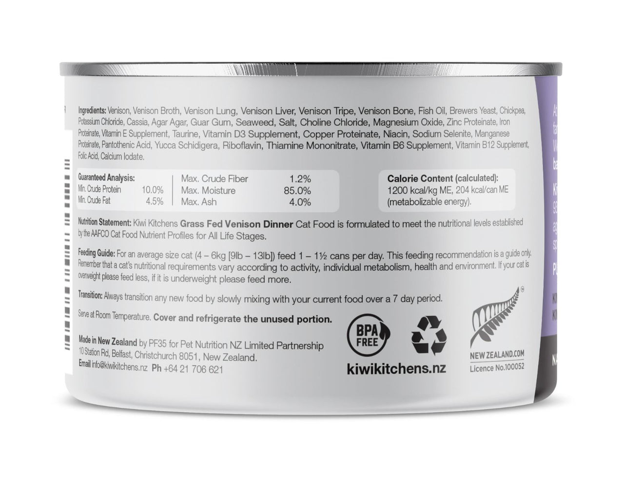 Kiwi Kitchens Grass Fed Venison Dinner Canned Wet Cat Food - 85g