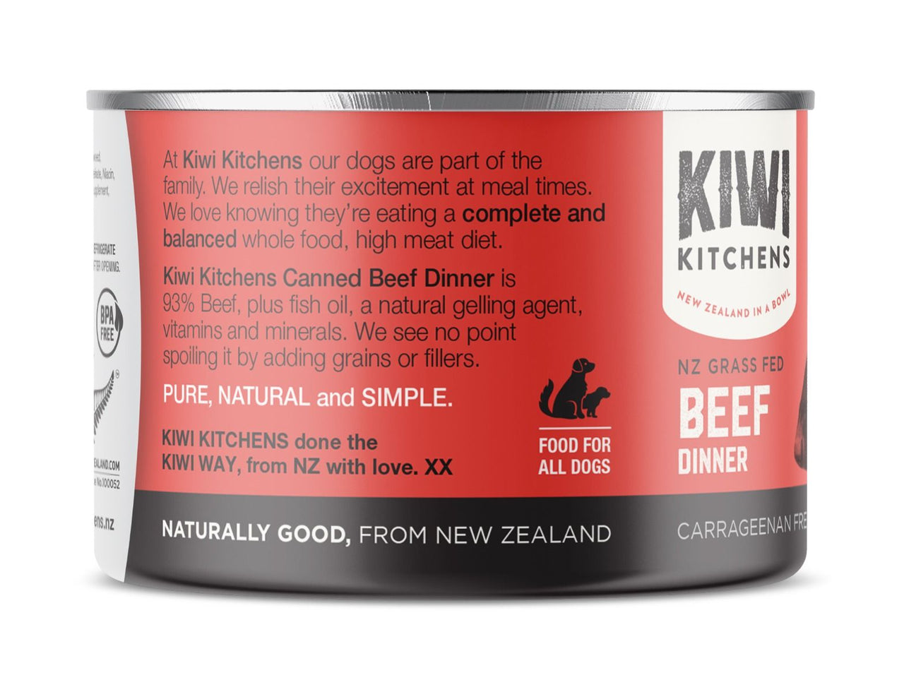 Kiwi Kitchens Grass Fed Beef Dinner Canned Wet Dog Food - 375g