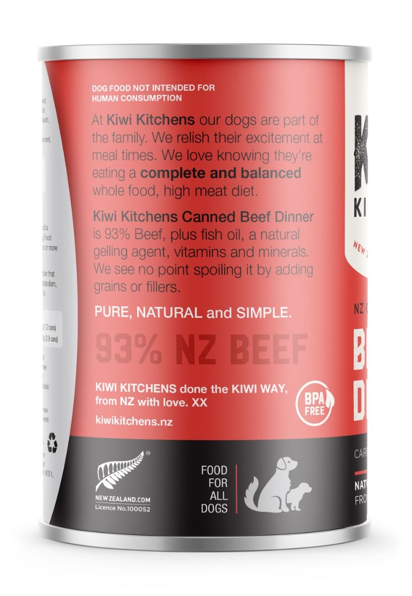 Kiwi Kitchens Grass Fed Beef Dinner Canned Wet Dog Food - 375g