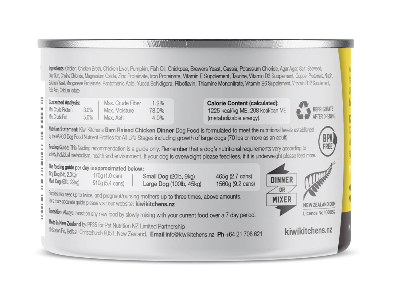 Kiwi Kitchens Barn Raised Chicken Dinner Canned Wet Dog Food  - 375g