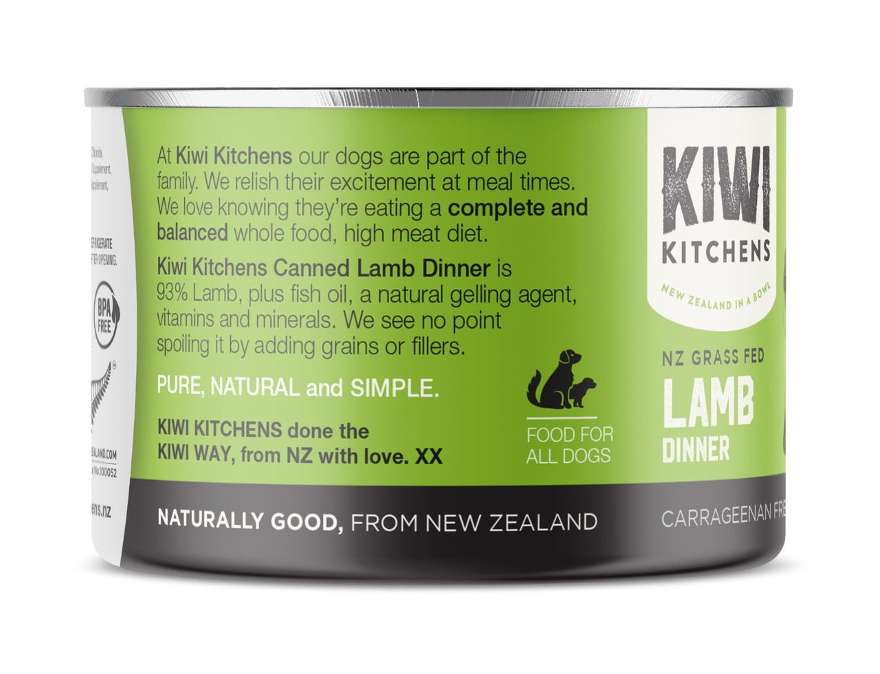 Kiwi Kitchens Grass Fed Lamb Dinner Canned Wet Dog Food - 375g