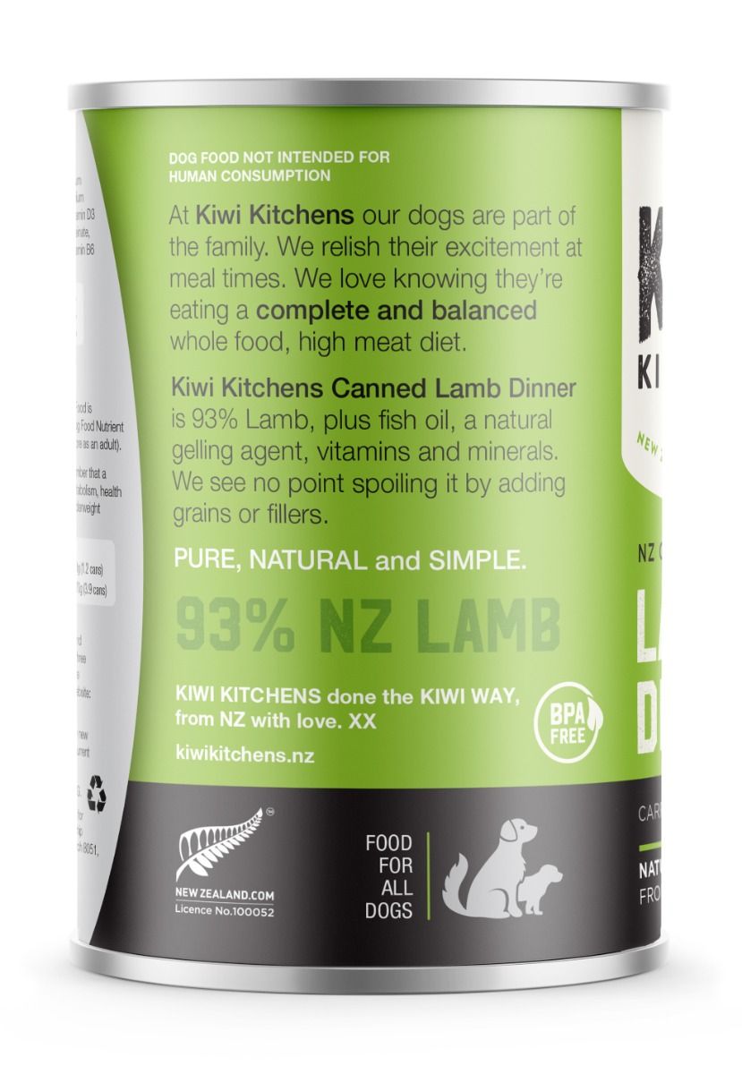 Kiwi Kitchens Grass Fed Lamb Dinner Canned Wet Dog Food - 375g