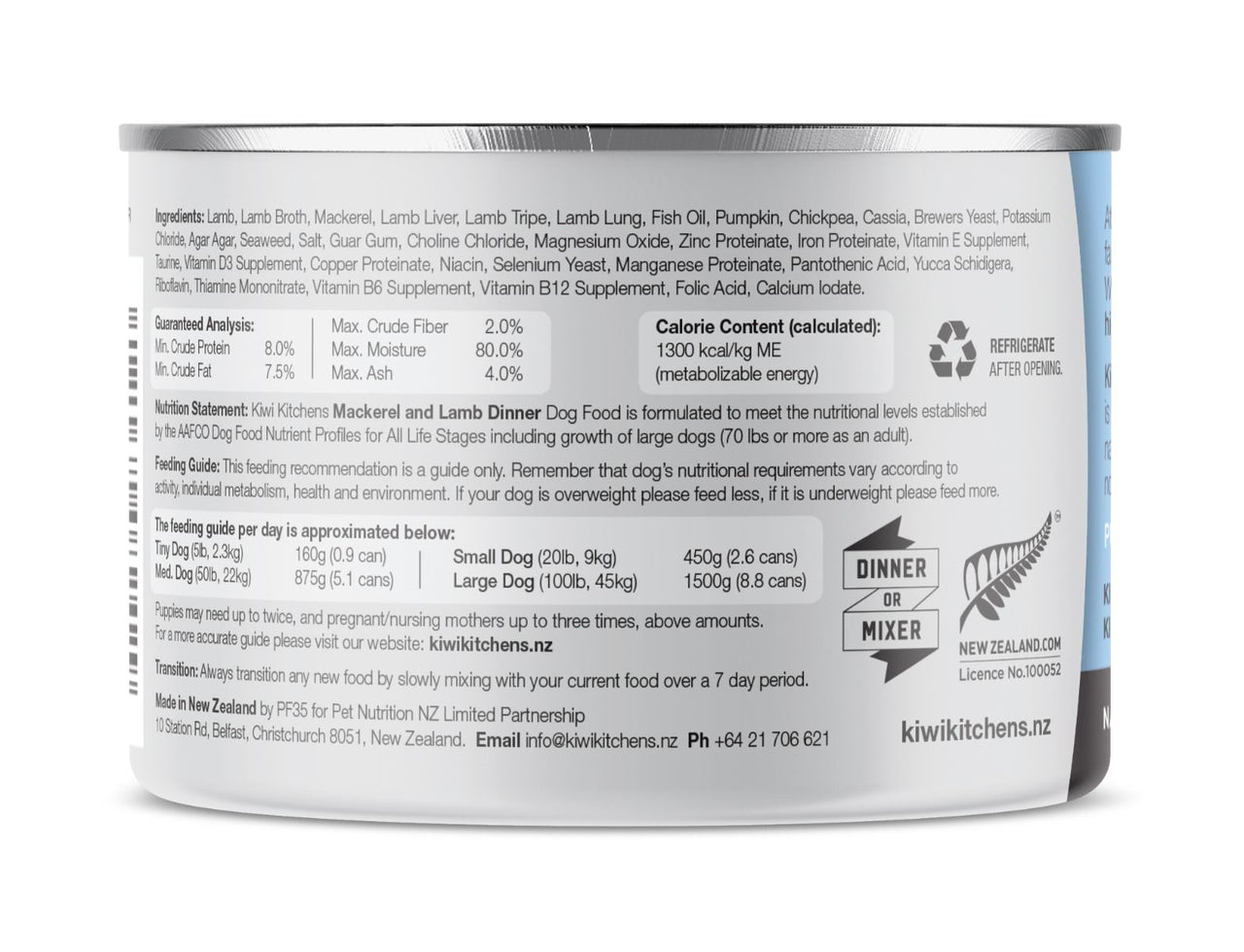 Kiwi Kitchens Mackerel & Lamb Dinner Canned Wet Dog Food - 170g