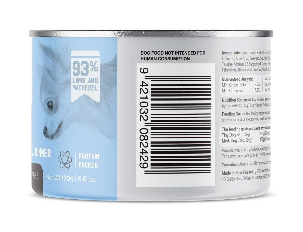Kiwi Kitchens Mackerel & Lamb Dinner Canned Wet Dog Food - 170g