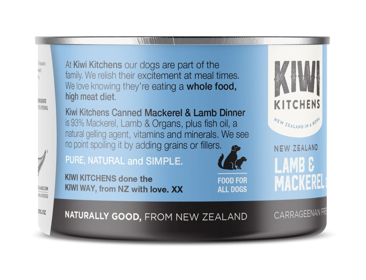 Kiwi Kitchens Mackerel & Lamb Dinner Canned Wet Dog Food - 375g