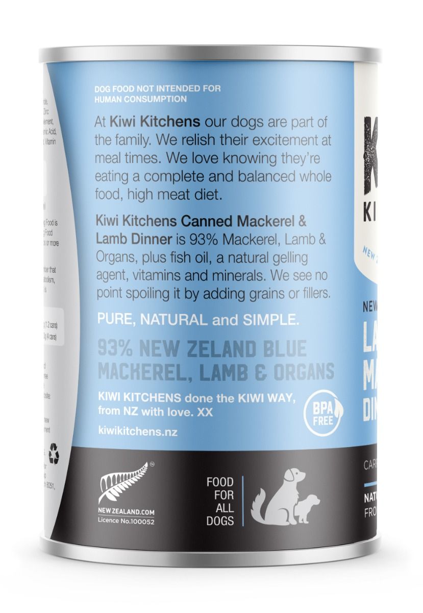 Kiwi Kitchens Mackerel & Lamb Dinner Canned Wet Dog Food - 375g