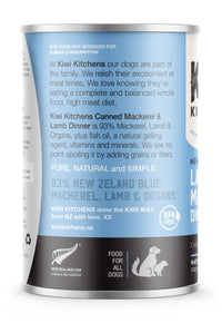 Thumbnail for Kiwi Kitchens Mackerel & Lamb Dinner Canned Wet Dog Food - 375g