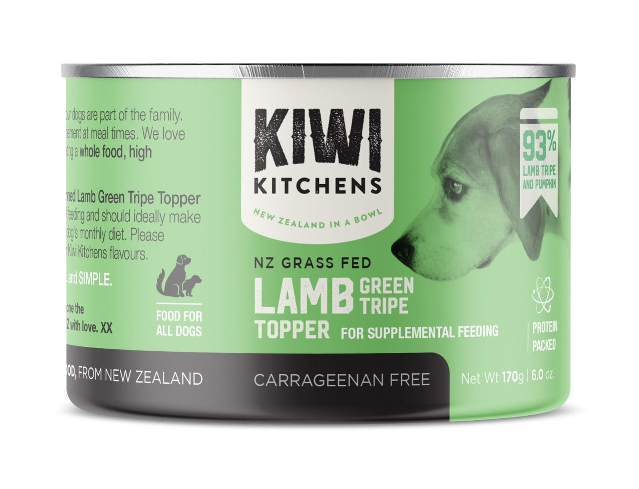 Kiwi Kitchens Grass Fed Lamb Green Tripe Topper for Supplemental Feeding Canned Wet Dog Food  - 170g