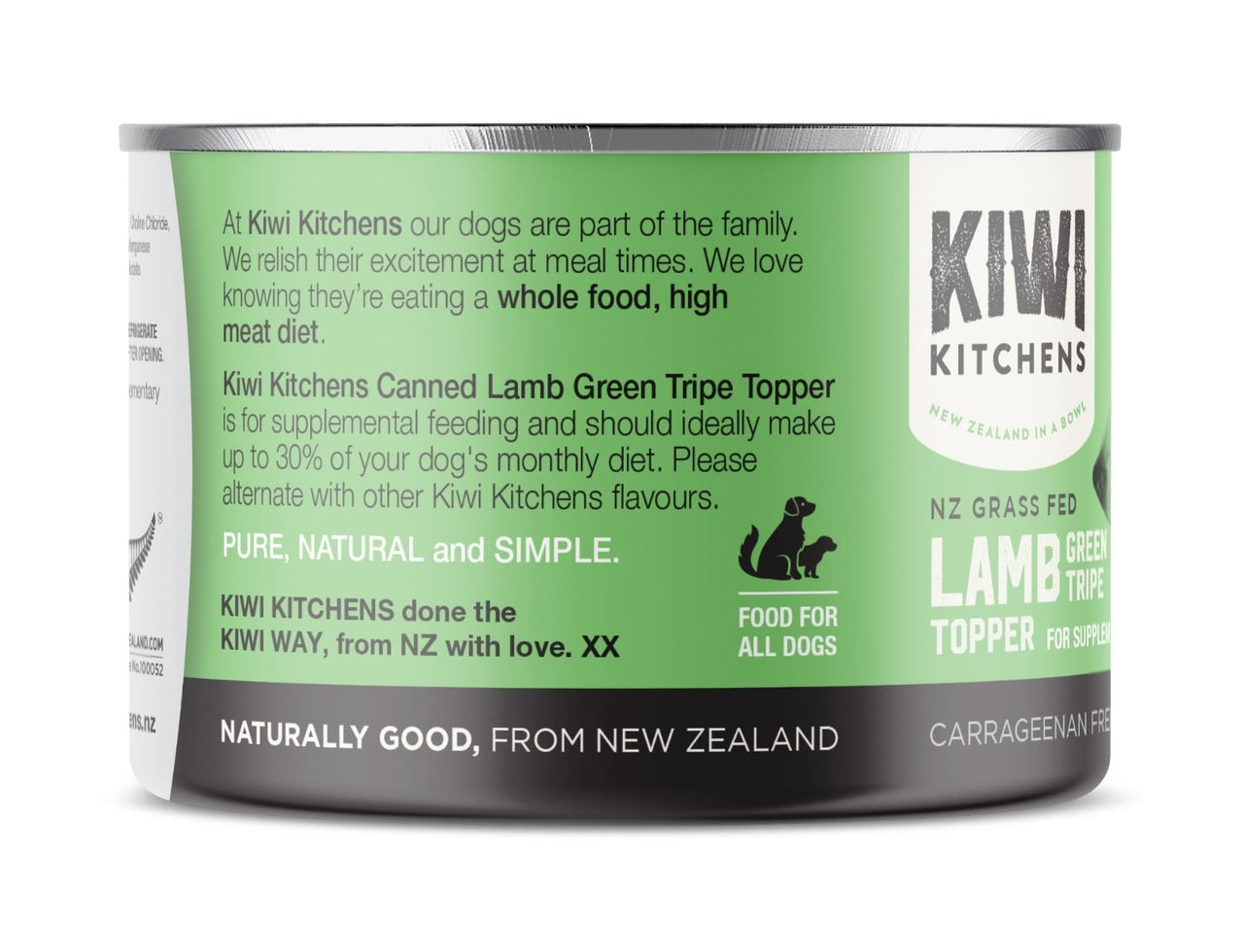 Kiwi Kitchens Grass Fed Lamb Green Tripe Topper for Supplemental Feeding Canned Wet Dog Food  - 170g