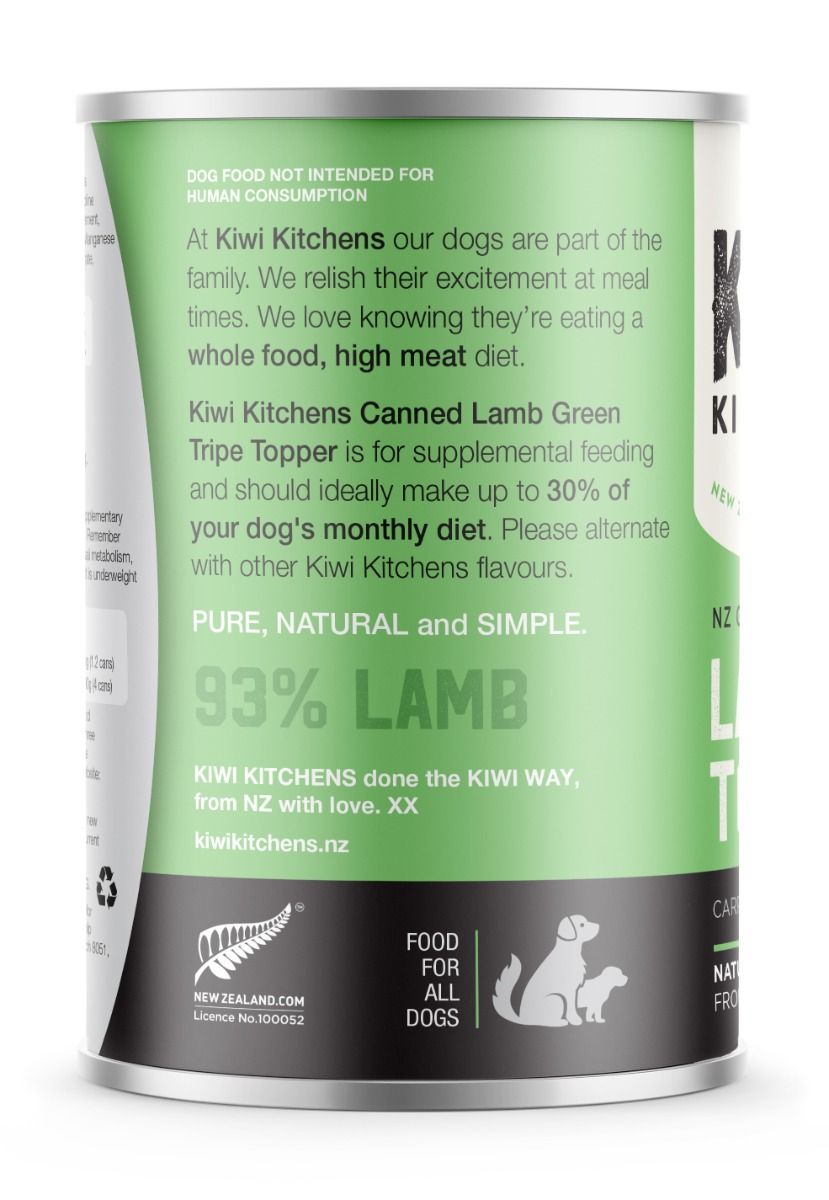 Kiwi Kitchens Grass Fed Lamb Green Tripe Topper for Supplemental Feeding Canned Wet Dog Food  - 170g