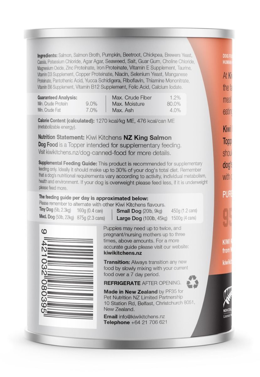 Kiwi Kitchens King Salmon Topper for Supplemental Feeding Canned Wet Dog Food - 170g