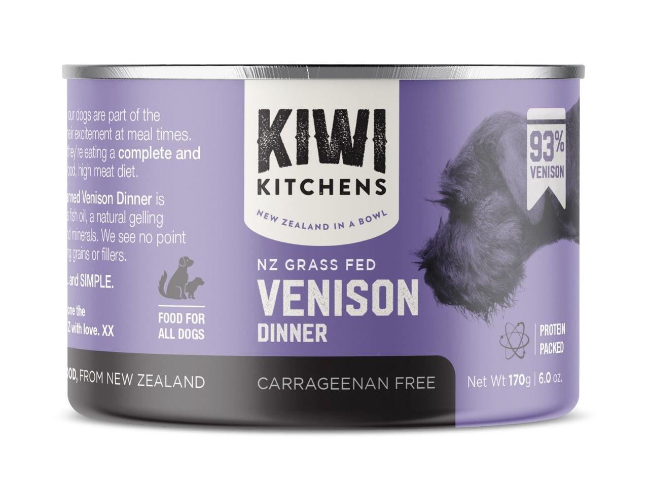 Kiwi Kitchens Grass Fed Venison Dinner Canned Wet Dog Food - 170g