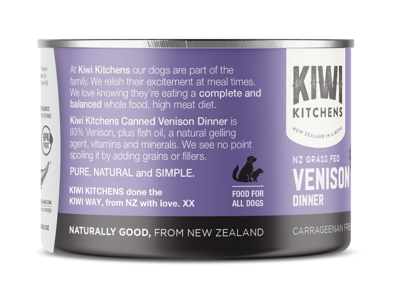 Kiwi Kitchens Grass Fed Venison Dinner Canned Wet Dog Food - 170g