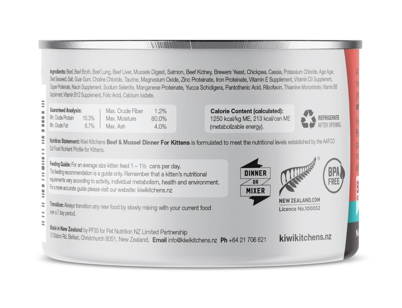 Kiwi Kitchens Beef & Mussel Dinner Canned Wet Kitten Food - 85g