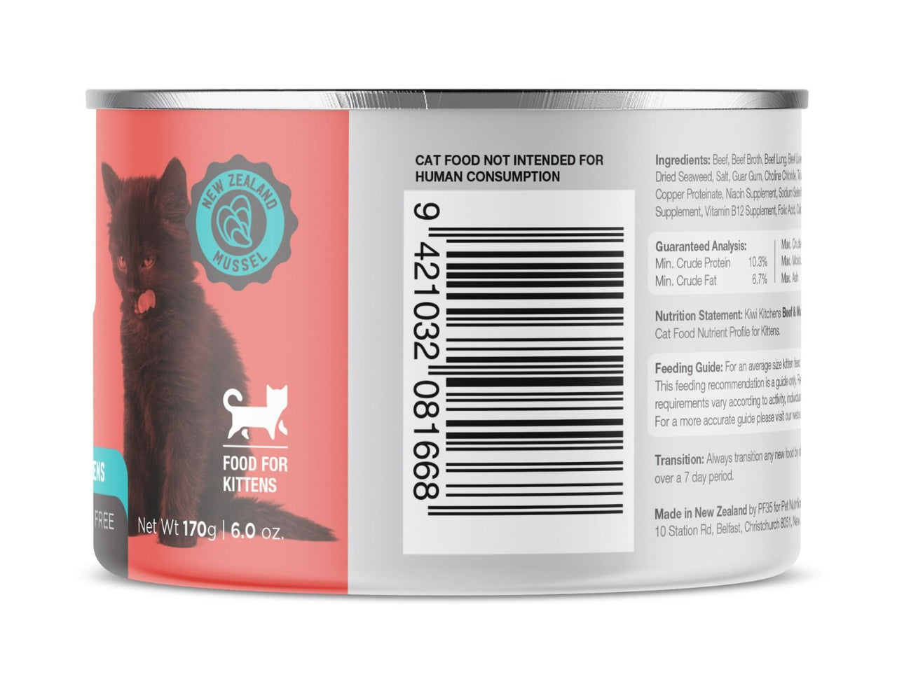 Kiwi Kitchens Beef & Mussel Dinner Canned Wet Kitten Food - 170g