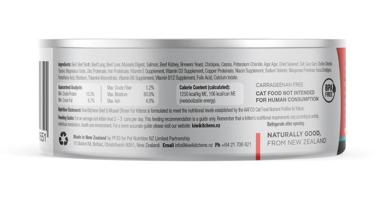 Kiwi Kitchens Beef & Mussel Dinner Canned Wet Kitten Food - 170g