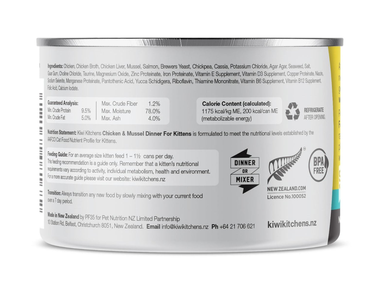 Kiwi Kitchens Chicken & Mussel Dinner Canned Wet Kitten Food  - 85g