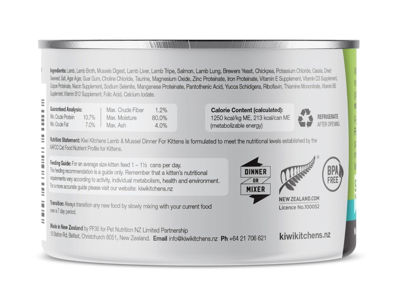 Kiwi Kitchens Lamb & Mussel Dinner Canned Wet Kitten Food - 170g