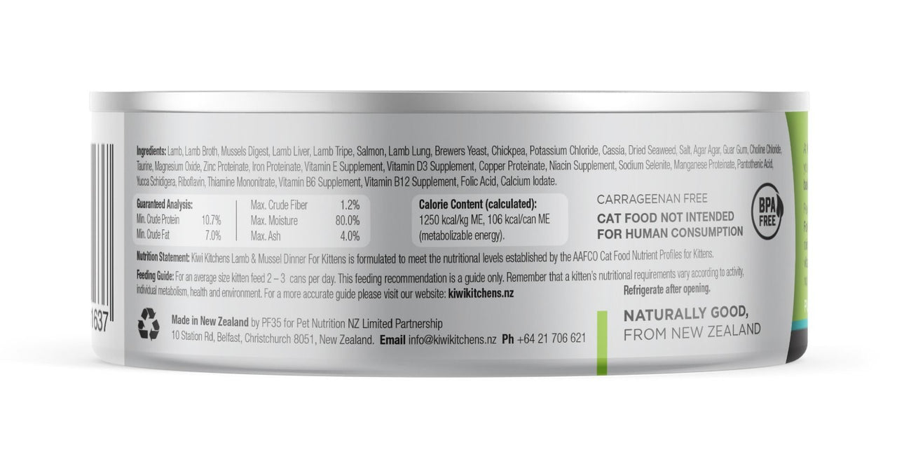 Kiwi Kitchens Lamb & Mussel Dinner Canned Wet Kitten Food - 170g