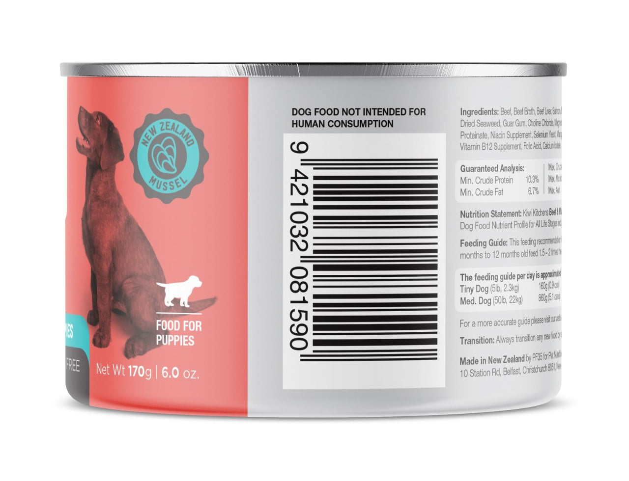 Kiwi Kitchens Grass Fed Beef & Mussel Dinner Canned Wet Puppy Food - 170g