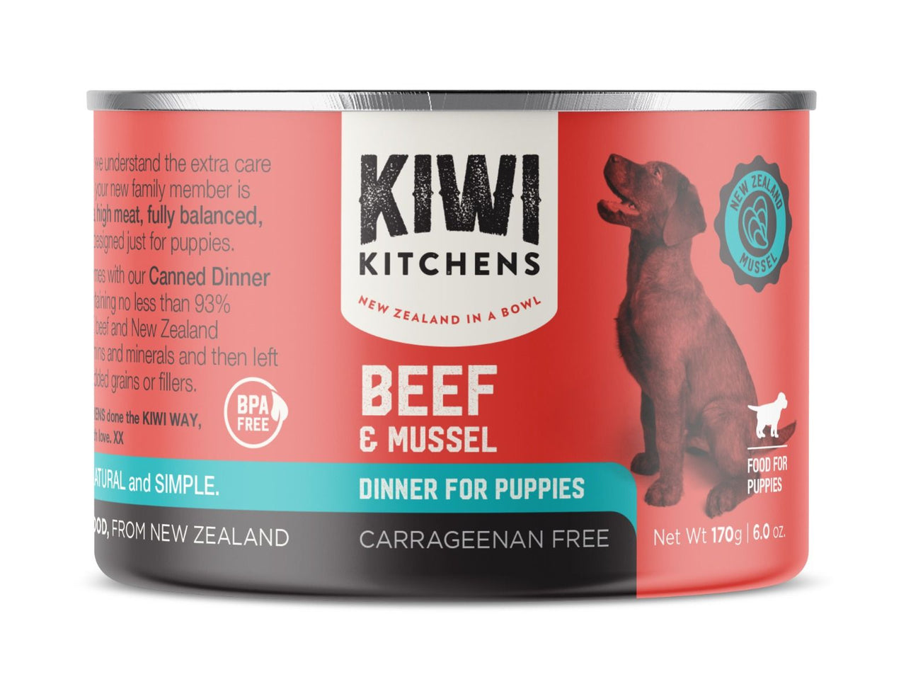 Kiwi Kitchens Grass Fed Beef & Mussel Dinner Canned Wet Puppy Food - 170g