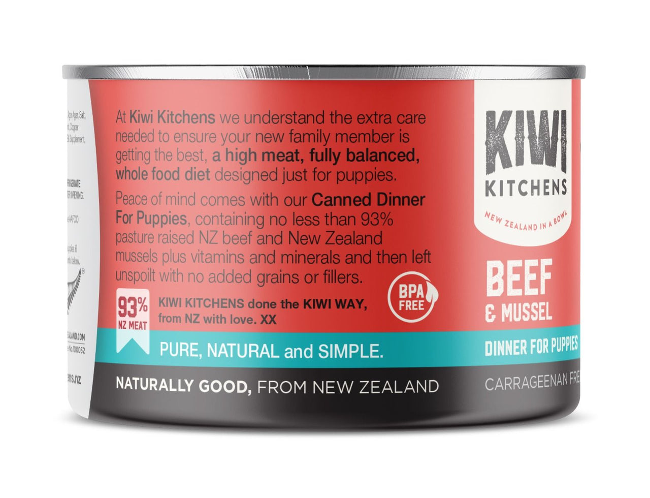 Kiwi Kitchens Grass Fed Beef & Mussel Dinner Canned Wet Puppy Food - 170g